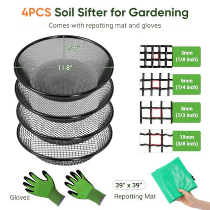 4PCS Soil Sifter for Gardening, Dirt Sifters Fit 5 Gallon Bucket