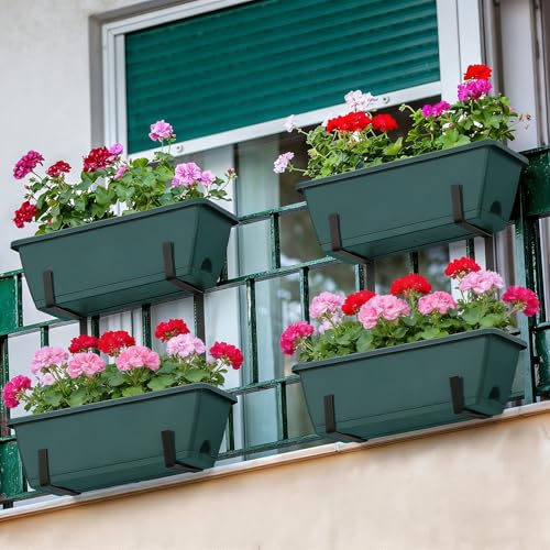 Deck Railing Planter Boxes 2 Tier Green Outdoor Hanging Planters Set of 2 - color: Green