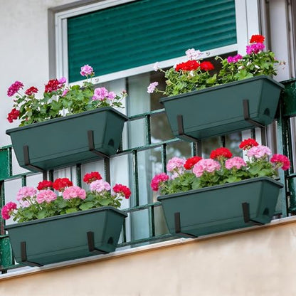 Deck Railing Planter Boxes 2 Tier Green Outdoor Hanging Planters Set of 2 - color: Green