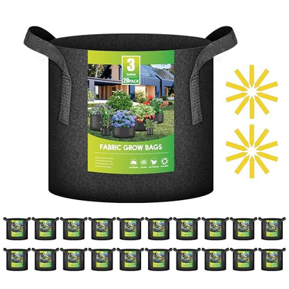 iPower Plant Grow Bag 3 Gallon 20-Pack Heavy Duty Fabric Pots, 300g Thick Nonwoven Fabric Containers Aeration with Nylon Handles, for Planting Vegetables, Fruits, Flowers, Black - color: Black, size: 20pack