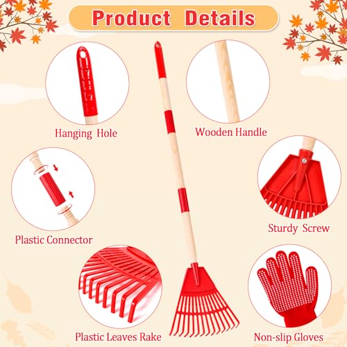 2 Pcs 35'' Kids Rakes for Leaves - Plastic Rake Head with 2 Pairs Kids - color: Red & Blue-2 Pack