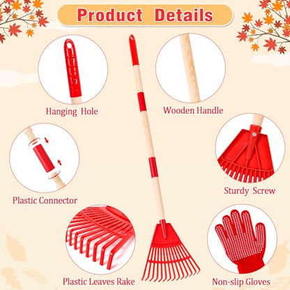 2 Pcs 35'' Kids Rakes for Leaves - Plastic Rake Head with 2 Pairs Kids - color: Red & Blue-2 Pack