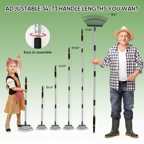 Heavy Duty Garden Rake 6FT Long 25 Tines - style: Stainless Steel - Black