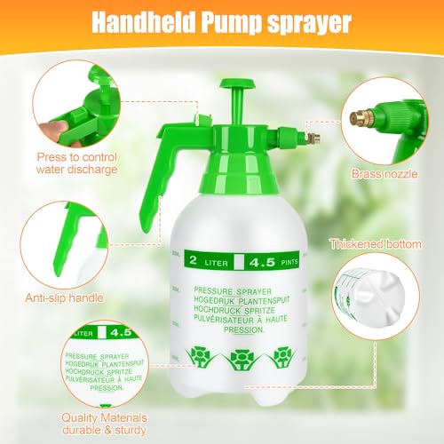 3Pcs 1/2 Gallon Hand Pump Sprayer with Adjustable Nozzle, White & Green - color: Green