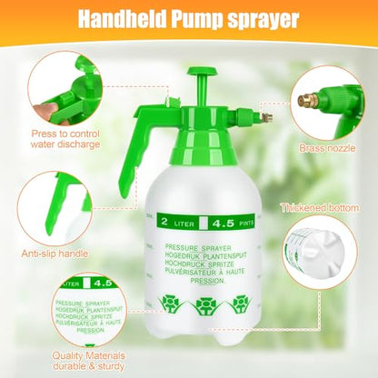 3Pcs 1/2 Gallon Hand Pump Sprayer with Adjustable Nozzle, White & Green - color: Green