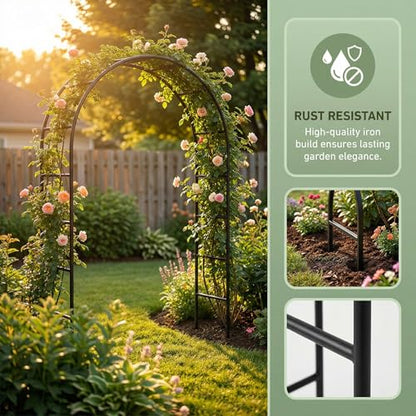 Metal Garden Arch Arbor, 94.5" H x 55" W, Black Powder-Coated Iron