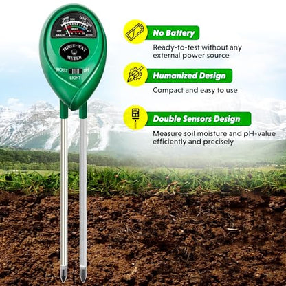 Soil Tester, Soil Test Kit Acidity Water, 3-in-1 Plant Moisture Meter Light/Moisture/PH Tester for Home, Garden, Lawn, Farm, Indoor and Outdoor Use, Promote Plants Healthy Growth - color: GREEN