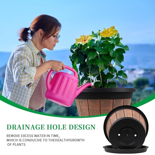 4 Pack 16 inch Plant Pots,Whiskey Barrel Planters with Drainage Holes - size: 16 inch