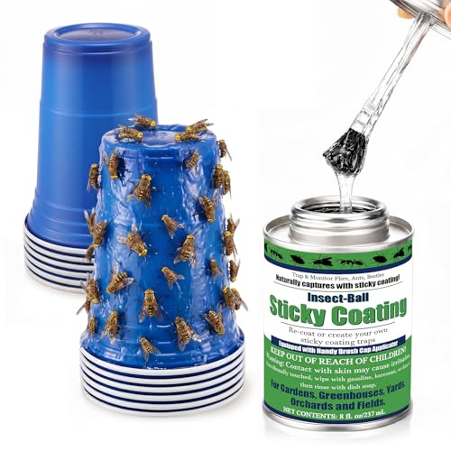 Sticky Coating Insect Trap, 8 Oz with Brush,Deer Fly Trap Kit - color: Blue Cup