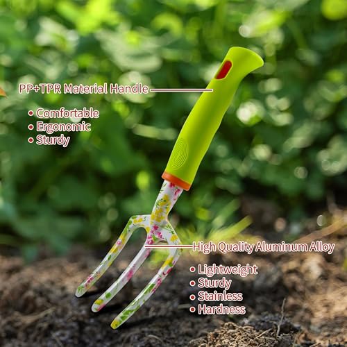 Gardening Tools – 42 Piece Premium Gardening Tool Set,Heavy Duty Hand Tools with Fashion Garden Tools Organizer Handbag,Rust-Proof Gardening Tool Kit, Ideal Gardening Gifts for Women(Pink Floral)