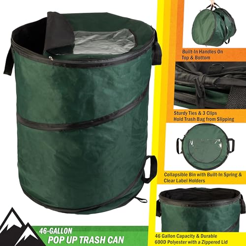 Wakeman Pop Up Outdoor Trash Can, Green, 46 Gallon - color: Green, size: 46-Gallon