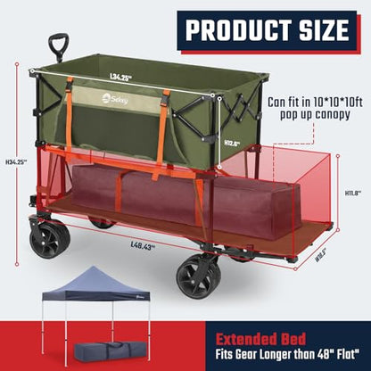 Sekey 400L Double-Decker Wagon, 500 lb Capacity, 50 in Extender - color: Army Green