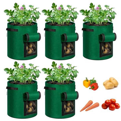 VIVOSUN 5-Pack 10 Gallon Potato Grow Bags, Roll-up Harvest Window - color: Green, size: 10 Gallon