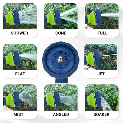 Garden Hose Spray Nozzle, Water Sprayer with 8 Adjustable Patterns, Impact Resistant and Non-Slip for Watering Plants, Car Washing, Pets Bathing and Cleaning (Green+Blue) - color: Blue