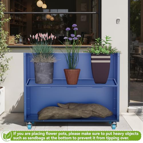 HAYOHRT 38in Blue Flower Planter with Drainage Holes & Removable Shelf Large Rectangular Planter for Outdoor Indoor Patio Porch 38 x 13 x 30inch Modern Design for Plants Flowers Vegetables Fruits - color: Blue, size: 38x13x30''(LxWxH)