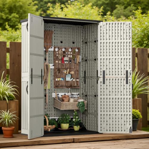 Patiowell 50 Cu.ft Resin Horizontal Outdoor Storage Shed, Plastic Cabinet - color: Brown, size: 50 Cu FT Cabinet