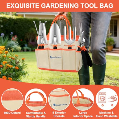 Yesker Gardening Tools 9-Piece Heavy Duty Garden Tool Set Gardening Supplies Gifts for Women Men Gardening Hand Tool Kit with Non-Slip Ergonomic Handle, Garden Bag, Durable Gloves and Shears, Orange - size: 9PCS Black Orange