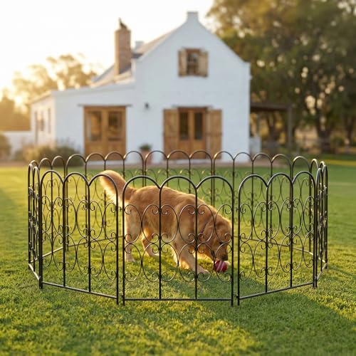 ARIFARO 5 Pack Metal Decorative Garden Fence, 32" H x 22" W, No‑Dig Panels