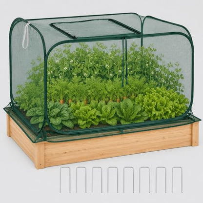 Collapsible Pop-Up Mesh Garden Cover（47''x47''x47''for Square Raised Beds-30% Sunblock，Protective Netting Cage for Vegetables, Fruits & Flowers, Keep Birds and Small Animals Out - size: 47''x47''x47''