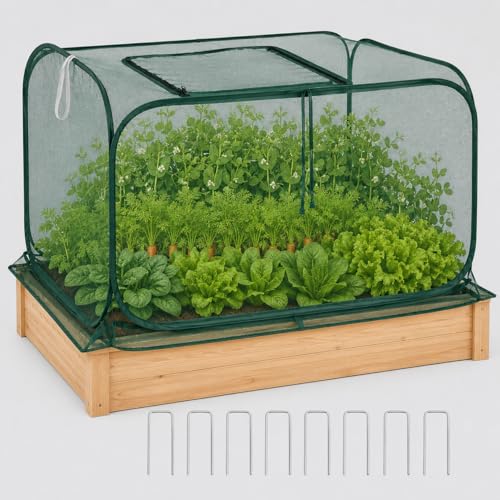 Collapsible Pop-Up Mesh Garden Cover（47''x47''x47''for Square Raised Beds-30% Sunblock，Protective Netting Cage for Vegetables, Fruits & Flowers, Keep Birds and Small Animals Out - size: 47''x47''x47''