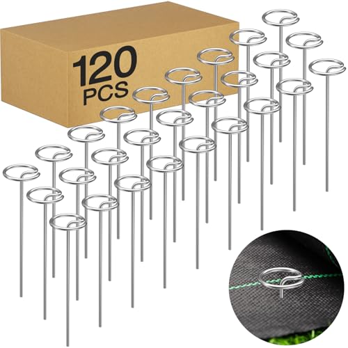 120 Pack 6 Inch 8 Gauge Landscape Staples – G-Shaped Heavy Duty Garden Stakes, 4.0mm Galvanized Ground Anchors, Sharp Beveled Tip for Weed Barrier Fabric, Erosion Control, Artificial Grass & Hard Soil - size: 6 in 120 PCS