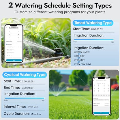 WiFi Water Timer for Garden Hose with Brass Inlet,Smart Hose Timer with WiFi Hub, APP & Voice Control,Up to 20 Watering Plans, 2-Zone Sprinkler Drip Irrigation System Controller for Yard Lawn Watering - color: Black