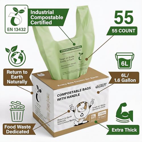 1.6 Gallon Compostable Food Scrap Bags with Handles, 55 Count - color: 1.6Gal 55Pcs
