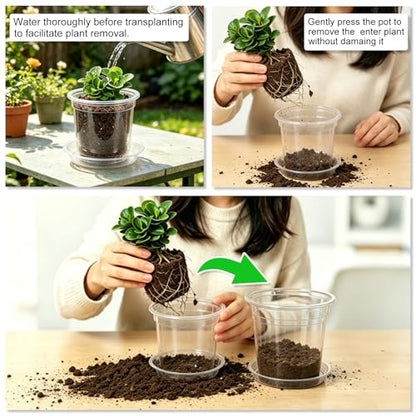 4/5/6/7 Inch 20 Pack Clear Plastic Nursery Pots with Drainage and Saucer - size: 4/5/6/7inch 20pack