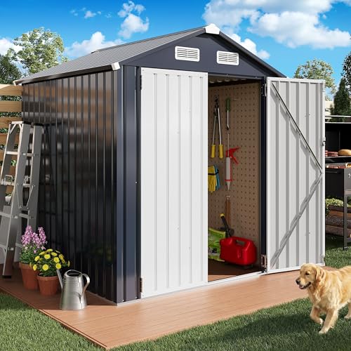 IRONCK 5.7x5.7FT Outdoor Storage Shed, Tool Shed, Dark Blue - color: Blue, size: 5.7x5.7FT
