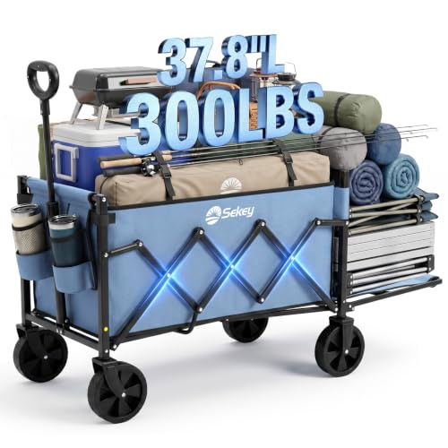 Sekey Collapsible Wagon with Tailgate, 300 lb Capacity, 38 in Cargo Length - color: Blue