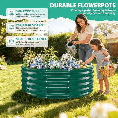YSEJOMP 17" Tall 48" Diameter Round Raised Garden Bed Kits Outdoor Green - color: Dark Green, size: 48 Dia X 16.5 inches