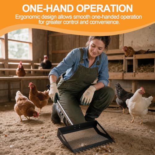 Chicken Poop Scooper Rake, 2-in-1 304 Stainless Steel 15 Inch Scoop - color: Black
