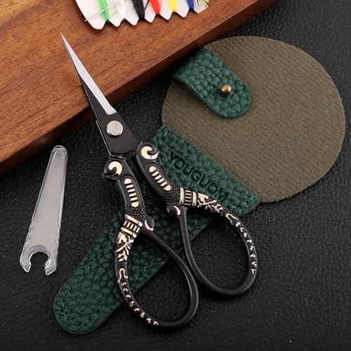 YOUGUOM Small Crochet Scissors, Mini Sewing Shears with Cover - color: Black