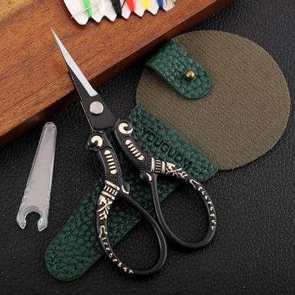 YOUGUOM Small Crochet Scissors, Mini Sewing Shears with Cover - color: Black