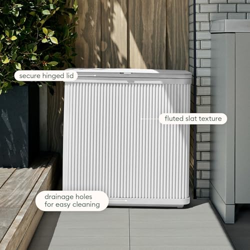 Veradek Tambour Waste Bin - Outdoor Trash Can with Dual Bag System - color: White, size: 25" L x 11.75" W x 26.5" H - 2 Pack