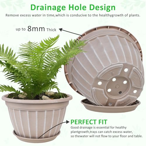 10 Inch Plant Pots,4 Pack Flower Pot,Planters Pot with Drainage Hole - color: Beige, size: 10 inch-4 pack