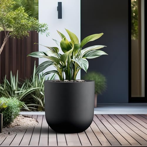 Kante Large Round Capsule Black Concrete Planter 16.5" Dia, Outdoor - color: Black, size: 16.5"Dia x 16.5"H