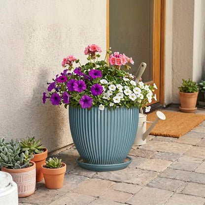 10 Inch Plant Pot, Ceramic Flower Pots with Saucer, Glaze Blue - color: Glaze Blue, size: 10 Inch