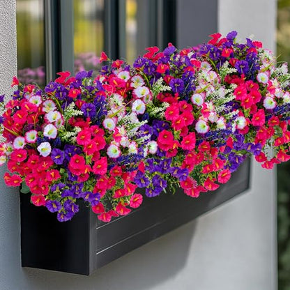 AXYLEX Artificial Morning Glory Outdoor, 16 Bundles Fake Flowers (Multi 3) - color: Multi16pcs - White+red Pink+purple+lavander
