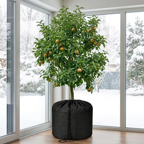 2 Pack Plant Winter Protection Pot Cover, 27"x25" Anti-Frost Flower Pot Bag - color: Black-2 pcs