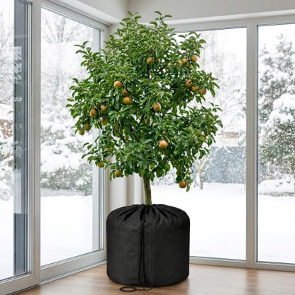 2 Pack Plant Winter Protection Pot Cover, 27"x25" Anti-Frost Flower Pot Bag - color: Black-2 pcs