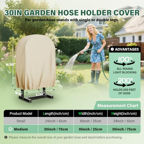 Garden Hose Holder Cover,Waterproof, Dustproof and Sun-Proof Protect Your Garden Hose and prolong its Life(30"W x 10"D x 30"H)(Cover Only） - color: Khaki - Hose Holder Cover, size: 0-200FT