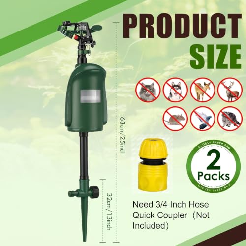 Qualirey Motion Activated Sprinkler Motion Activated Cat Deterrent Deer Repellent Animal Deterrent Devices for Garden Outdoor Need 3/4 Inch Hose Quick Coupler（Not Included）(2 Pack)