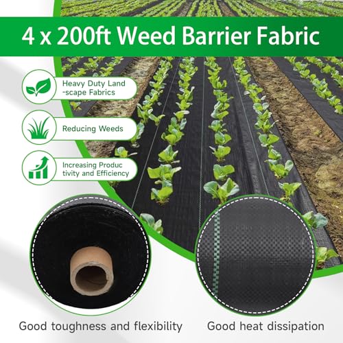 Weed Barrier Fabric Planting Cover - 4 x 200 FT Heavy Duty Landscape Fabric Ground Cover Block for Outdoor Planting - size: 4 x 200 FT