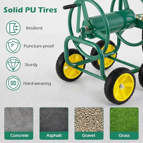 Garden Hose Reel Cart, Mobile Water Hose Cart with Heavy-duty Metal Frame & 4 Solid Wheels, Hold up to 330 ft of 5/8" Hoses, Outdoor Planting Tool for Lawn & Backyard (Green) - color: Green