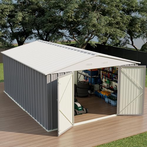 Devoko 10x12 FT Outdoor Storage Shed, Gray - color: Gray, size: 10x12 FT