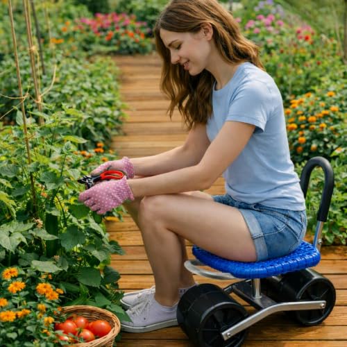 Blue Garden Rolling Seat with Wheels