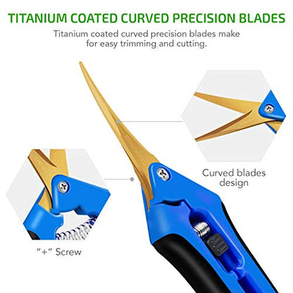 iPower GLPRNR6BLTIX2 2-Pack 6.5” Gardening Hand Pruner Shears with Titanium Coated Curved Precision Blades for Trimming House Plants, Blue - size: 2-pack, style: Blue
