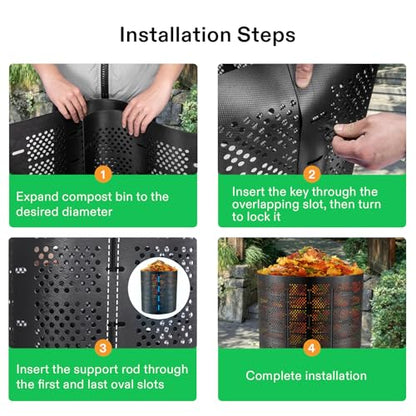 VIVOSUN 300 Gallon Outdoor Compost Bin, Expandable Composter, Easy to Setup & Large Capacity for Backyard, Lawn (Black with Gloves) (Pack of 2) - size: 300 Gallon (Pack of 2)