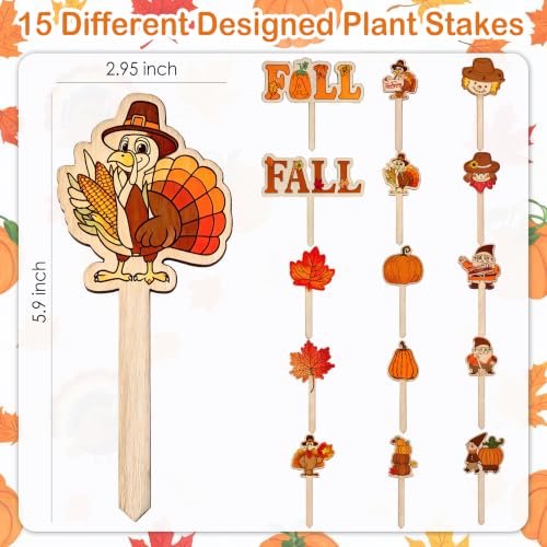 15Pcs Fall Wooden Plant Stakes Autumn Plant Stakes DIY Set for Garden Lovers Fun Gardening Gifts and Thanksgiving Gift Tags
